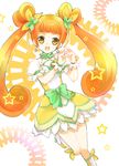  bad_id bad_pixiv_id boots brown_eyes brown_hair choker club_(shape) cure_rosetta dokidoki!_precure double_bun flower green_choker hair_flower hair_ornament hand_gesture jewelry long_hair magical_girl open_mouth precure ribbon rose skirt smile solo star twintails wrist_cuffs yazawan yotsuba_alice 