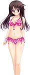  absurdres belly bikini bikini_skirt blush breasts brown_hair cameltoe cleavage collarbone front-tie_top highres kugayama_konoka legs long_hair looking_down medium_breasts navel polka_dot polka_dot_bikini polka_dot_swimsuit prism_recollection! purple_eyes shintarou shiny shiny_skin solo swimsuit thigh_gap 