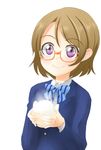  bad_id bad_pixiv_id bowl brown_hair glasses koizumi_hanayo love_live! love_live!_school_idol_project nekobaka otonokizaka_school_uniform purple_eyes rice rice_bowl school_uniform short_hair smile 