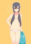  bikini black_hair long_hair nanakura_nanane nemurime original pointy_ears red_eyes solo stuffed_toy swimsuit twintails 