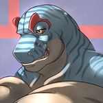  abs biceps daveblack dinosaur male muscles pecs plain_background portrait reclamon reptile scalie solo 