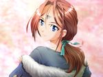  blue_eyes breeze_(figurehead) brown_hair facial_mark figurehead forehead_mark fur-trimmed_jacket fur_trim game_cg jacket long_hair looking_back ponytail solo 