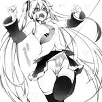  armpits arms_up bad_id bad_pixiv_id blush boots detached_sleeves groin hatsune_miku headset hook long_hair monochrome navel necktie neziiro open_mouth panties skirt solo striped striped_panties tears thigh_boots thighhighs twintails underwear very_long_hair vocaloid wedgie 