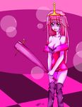  adventure_time baseball_bat bat cleavage clothed clothing dress hi_res manhunterj nail_bat not_furry princess princess_bubblegum prncess_bubblegum royalty short_dress smile solo 