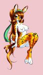  chest_tuft female fur green_eyes hair lagomorph leopard_spots long_hair looking_at_viewer mammal nude plain_background rabbit scarf sitting solo spots tuft unicornblue 