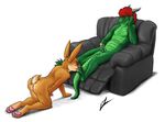  2013 4_toes all_fours anthro balls claws digitigrade dragon duo eager_(character) erection eyes_closed foot_fetish gay girly green_dragon hindpaw kneeling lagomorph licking licking_foot male mammal masturbation nude pawpads paws penis plain_background precum rabbit recliner scalie sex sitting soles toes tongue white_background z zerky_(character) zophia_(artist) 