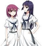  blue_eyes blue_hair hand_on_hip hirose_sumire kenao long_hair miyanaga_teru multiple_girls red_hair saki shiraitodai_school_uniform short_hair 