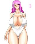  1girl blush breasts brown_eyes erect_nipples female huge_breasts jewelry milf one-piece_swimsuit original purple_hair ring simple_background solo standing swimsuit thigh_gap thighs wedding_ring white_background wide_hips wiz-coolhait 