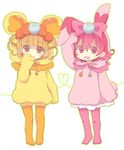  :d aida_mana animal_costume animal_ears bear_costume bear_ears bow brown_eyes brown_hair bunny_costume bunny_ears cosplay dokidoki!_precure double_bun flipped_hair full_body heart heart_of_string hood hoodie mofuko multiple_girls open_mouth orange_legwear pantyhose pink_bow pink_eyes pink_hair pink_legwear precure rance_(dokidoki!_precure) rance_(dokidoki!_precure)_(cosplay) sharuru_(dokidoki!_precure) sharuru_(dokidoki!_precure)_(cosplay) short_hair smile white_background yotsuba_alice 