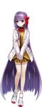  fate/extra fate/extra_ccc fate_(series) full_body long_hair matou_sakura official_art purple_eyes purple_hair school_uniform shoes skirt sleeves_past_wrists solo transparent_background uwabaki v_arms very_long_hair wada_aruko 