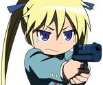  blonde_hair gun kill_me_baby sonya weapon 