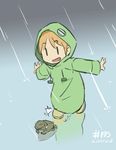  2013 animated animated_gif chasing dated frog hood junkpuyo long_hair nichijou orange_hair professor_shinonome rain raincoat reflection short_hair 