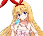  amae_koromo blonde_hair blue_eyes blush chain collar dog_collar food hairband long_hair off_shoulder popsicle saki solo torone_(emerada121) 