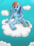  anthro anthrofied blue_fur breasts cloud clouds equine feathers female friendship_is_magic fur hair horse mammal multi-colored_hair my_little_pony open_mouth outside pegasus pony pubes purple_eyes pussy rainbow_dash_(mlp) rainbow_hair sitting sky solo the_unknown_alicorn wings 