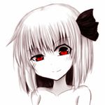  collarbone face hair_ribbon iruru5666 monochrome nude red_eyes ribbon rumia solo spot_color squinting touhou you_gonna_get_raped 