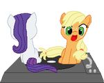  alpha_channel animated applejack_(mlp) blonde_hair blue_eyes duo equine female feral freckles friendship_is_magic fur green_eyes hair horn horse low_res mammal my_little_pony orange_fur plain_background pony purple_hair rarity_(mlp) record record_player spinning tomdantherock transparent_background unicorn white_fur 
