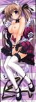  absurdres black_panties blue_eyes breasts brown_hair cleavage copyright_request dakimakura dress full_body garter_straps highres horizontal-striped_background image_sample large_breasts maid maid_headdress nipples no_bra open_clothes open_dress panties panties_around_ankles panty_pull scan shintarou shoes solo striped striped_background thighhighs twintails underwear white_legwear yandere_sample 