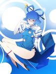  bespectacled blue_eyes blue_hair chinese_clothes elbow_gloves glasses gloves hair_ornament hair_rings hair_stick high_heels kaku_seiga mazeran shoes short_hair smile solo touhou white_gloves 