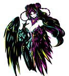  abstract breasts cleavage crimtrus feathered_wings feathers harpy high_contrast large_breasts long_hair monster_girl multicolored_hair original simple_background smile solo white_background wings 