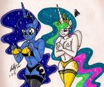  anthro anthrofied bed bra equine female friendship_is_magic horn horse legwear mammal my_little_pony newyorkx3 panties pony princess princess_celestia_(mlp) princess_luna_(mlp) royalty stockings underwear winged_unicorn wings 