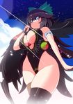  alternate_costume amisu bare_shoulders black_legwear borrowed_design bow breasts brown_eyes brown_hair cleavage cleavage_cutout curvy hair_bow highres large_breasts leotard long_hair plump race_queen reiuji_utsuho revision skindentation solo thighhighs third_eye touhou umbrella wings 