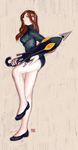  bare_legs breasts hair_over_one_eye krieg_(skullgirls) large_breasts legs long_hair long_legs miniskirt noodlehead parasoul_(skullgirls) red_hair skirt skullgirls solo sweater umbrella yellow_eyes 