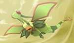  dragon family flygon flying gen_3_pokemon green_wings mutsuri_(schwarzer-hund) no_humans pokemon pokemon_(creature) sand smile trapinch vibrava wings 
