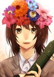  bad_id bad_pixiv_id brown_eyes brown_hair diploma face flower hanagerian head_wreath highres long_hair original school_uniform smile solo tears 