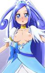  blue_bow blue_eyes blush bow breasts choker crystal_earrings cure_diamond dokidoki!_precure earrings eyelashes hishikawa_rikka jewelry long_hair magical_girl manji_(tenketsu) medium_breasts nipples ponytail precure purple_hair solo torn_clothes very_long_hair 