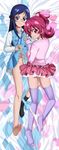  aida_mana ass barefoot blue_eyes blue_hair blue_panties blush bow dakimakura diamond_(shape) dokidoki!_precure dress dress_lift eyelashes feet flipped_hair glasses hair_bow hair_ornament half_updo heart highres hishikawa_rikka looking_back lying multiple_girls on_back panties panties_around_one_leg panty_pull pink_eyes pink_hair pink_panties ponytail precure purple_legwear pussy_peek ribbon shiny shiny_skin single_sock skirt socks socks_removed tooo underwear untied 