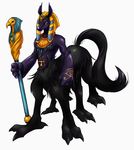  ankh anubis blue_eyes centaur claws egypt egyptian fangs jewelry monster solo staff tail tattoo tenjoutsuki 