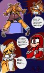  2018 anthro blush breasts butt canine clothed clothing comic dialogue digital_media_(artwork) echidna english_text female fox girly group hair knuckles_the_echidna legwear male mammal miles_prower monotreme nativefall short_hair sonic_(series) sonic_boom speech_bubble sticks_the_jungle_badger text thick_thighs 