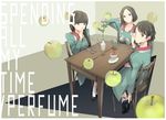  3girls ankle_socks apple a~chan black_hair braid brown_eyes food fruit high_heels kashiyuka multiple_girls nocchi_(perfume) perfume shoes socks yoshito 