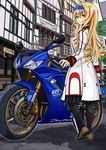  1girl artist_request blonde_hair blue_eyes cecilia_alcott highres infinite_stratos joy_(joy-max) long_hair motor_vehicle motorcycle vehicle 