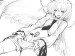  beatmania beatmania_iidx blush foreskin greyscale halo male_focus mars_symbol monochrome mutsutake navel necktie otoko_no_ko penis pulled_by_self rche_(beatmania) shorts shorts_pull solo star thighhighs tongue wings 