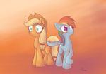  alasou applejack_(mlp) blush couple cowboy_hat cutie_mark equine female feral friendship_is_magic green_eyes hair hat horse mammal multi-colored_hair my_little_pony pegasus pony purple_eyes rainbow_dash_(mlp) rainbow_hair wings 