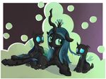  blue_eyes cat_eyes changeling fangs female feral friendship_is_magic green_eyes green_hair hair holes horn long_hair lying my_little_pony postscripting queen_chrysalis_(mlp) sleeping slit_pupils wings young 