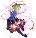  bad_id bad_pixiv_id blue_eyes green_hair hat highres kazabana_fuuka rod_of_remorse shiki_eiki short_hair skirt solo thighhighs touhou 