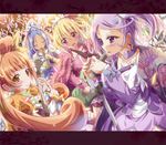  aida_mana blonde_hair blue_hair blush brown_eyes brown_hair choker closed_eyes cure_diamond cure_heart cure_rosetta cure_sword dokidoki!_precure electric_guitar flute guitar hair_ornament highres hishikawa_rikka inoshishi_(ikatomo) instrument japanese_clothes kenzaki_makoto letterboxed multiple_girls pink_eyes ponytail precure purple_choker purple_eyes purple_hair purple_skirt skirt smile spade_hair_ornament twintails yotsuba_alice 