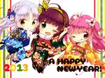 3girls ;d ;q aguri_(aguri0406-aoi) angel_beats! double_v green_eyes happy_new_year index_finger_raised long_hair multiple_girls new_year one_eye_closed open_mouth pink_eyes pink_hair purple_hair short_hair silver_hair smile tenshi_(angel_beats!) tongue tongue_out two_side_up v yellow_eyes yui_(angel_beats!) yuri_(angel_beats!) 