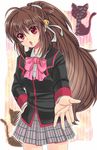  bad_id bad_pixiv_id brown_hair cat little_busters! long_hair natsume_rin otsuki38 ponytail red_eyes school_uniform silhouette 