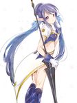  bad_id bad_pixiv_id blue_footwear blue_hair boots gloves hair_bun judith kneepits long_hair looking_back minmii_(minmi078) pointy_ears polearm purple_eyes smile solo spear tales_of_(series) tales_of_vesperia twintails weapon white_background 