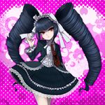  1girl black_hair bonnet celestia_ludenberck celestia_rudenberk dangan_ronpa danganronpa danganronpa_1 dress drill_hair frills gothic_lolita jacket jewelry kero_ko lolita_fashion long_hair nail_polish necktie passion666 red_eyes ribbon ring solo standing twin_drills twintails very_long_hair 