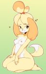  &lt;3 2018 animal_crossing anthro blonde_hair breasts canine coffeechicken countershade_torso countershading dipstick_tail dog female fur hair isabelle_(animal_crossing) kneeling mammal multicolored_tail nintendo nipples nude shih_tzu simple_background smile solo video_games white_fur 