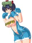  bad_id bad_pixiv_id black_hair breasts busou_shinki caution_tape dd_(ijigendd) doll_joints gloves grapprap large_breasts navel short_hair simple_background solo unzipped white_background 