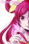  bloom bug butterfly character_name cure_dream hair_ornament hair_rings highres insect long_hair magical_girl nishi_koutarou open_mouth out_of_frame pink_eyes pink_hair portrait precure simple_background smile solo white_background yes!_precure_5 yumehara_nozomi 