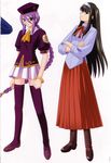  absurdres black_hair blue_eyes braid hat highres long_hair melty_blood multiple_girls non-web_source purple_eyes purple_hair scan sion_eltnam_atlasia takeuchi_takashi thighhighs toono_akiha tsukihime 