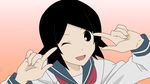  black_eyes black_hair hitou_nami non-web_source one_eye_closed pointing sayonara_zetsubou_sensei school_uniform serafuku short_hair smile solo vector_trace 