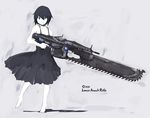  assault_rifle bare_shoulders barefoot black_hair blue_eyes chainsaw dress gears_of_war gun keiryou_nikyaku lancer_(weapon) pale_skin rifle short_hair solo weapon 