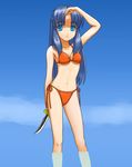  asakura_ryouko bad_id bad_pixiv_id bikini blue_eyes blue_hair isozaki_bebebe knife long_hair solo suzumiya_haruhi_no_yuuutsu swimsuit wading 